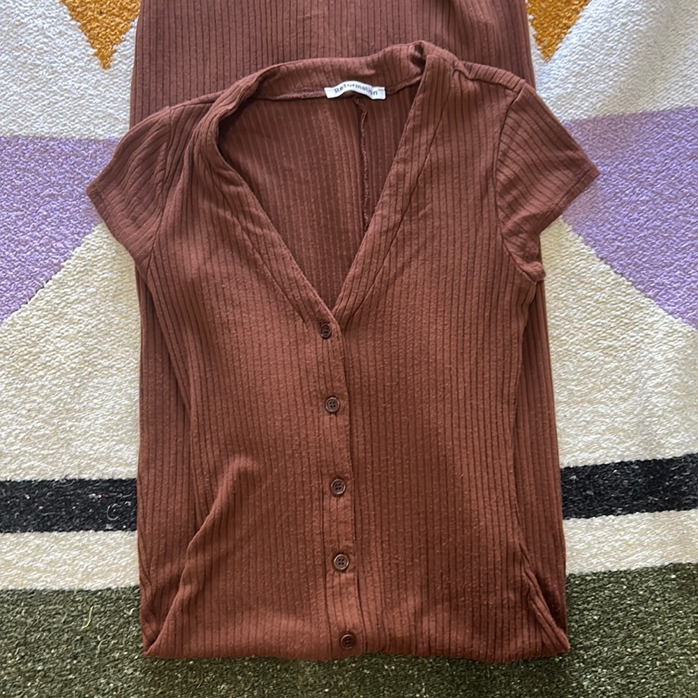 Reformation Brown/Terracotta Cypress Knit Midi Dress